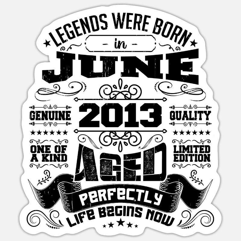 2013 Juni Jubiläum 2013 Juni | geboren im Juni 2013 - Sticker Größe S (10 x 10 cm) - Mattweiß