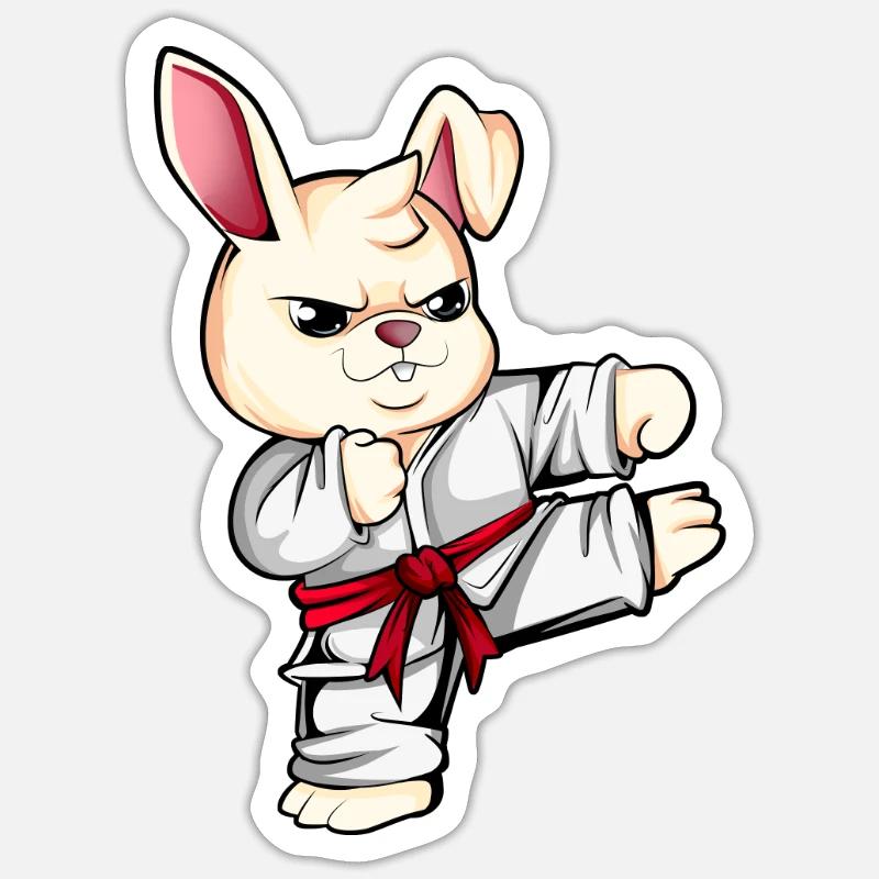 Comic Rabbit Does Karate - Sticker size S (10 x 10 cm) - white matte