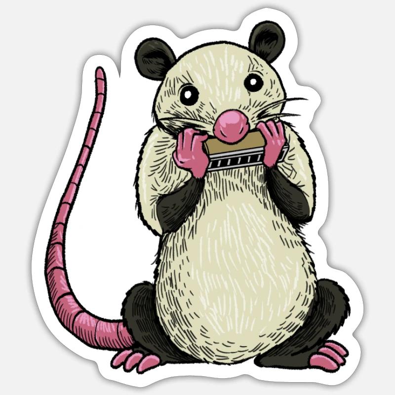 L’opossum joue de l’harmonica - Sticker taille S (10 x 10 cm) - blanc mat