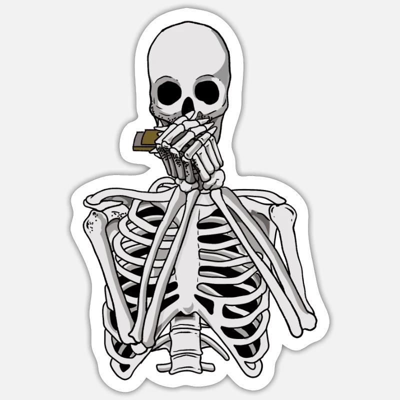 Skeleton joue de l’harmonica - Sticker taille S (10 x 10 cm) - blanc mat