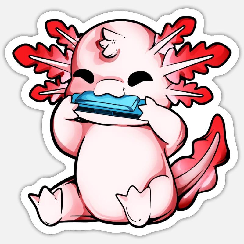 Axolotl joue de l’harmonica - Sticker taille S (10 x 10 cm) - blanc mat