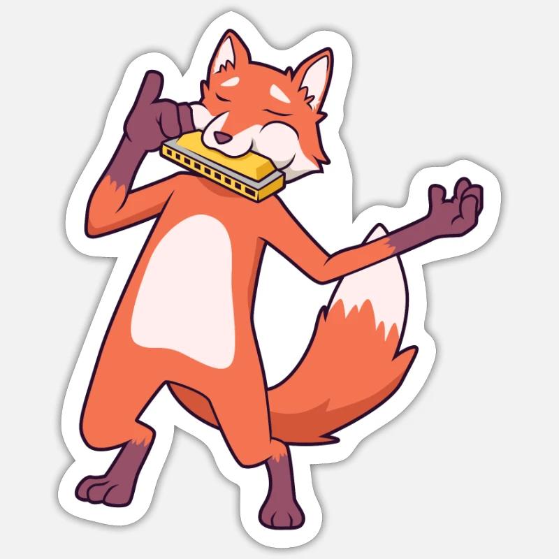 Fox joue de l’harmonica Sticker taille S (10 x 10 cm)