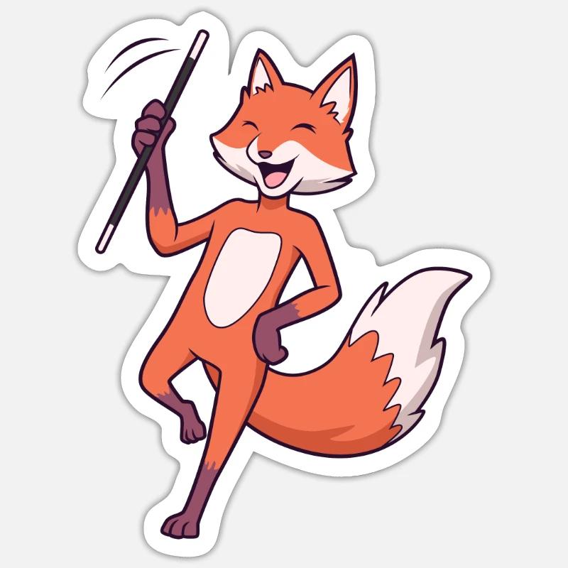 Comic Fuchs beim Twirling - Sticker Größe S (10 x 10 cm) - Mattweiß