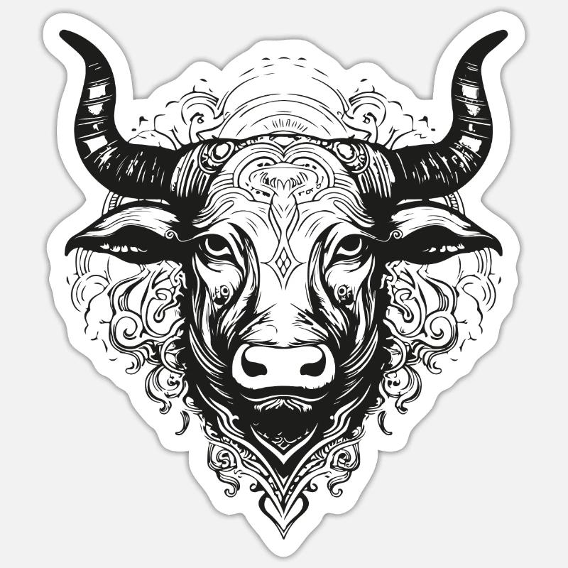 Bull Mandala Boho - Sticker taille S (10 x 10 cm) - blanc mat