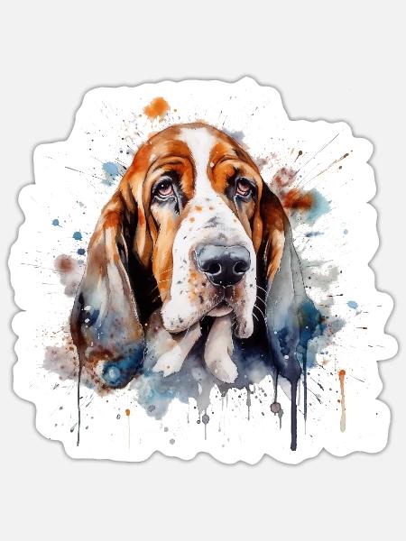 Basset Hound - Sticker Größe S (10 x 10 cm) - Mattweiß