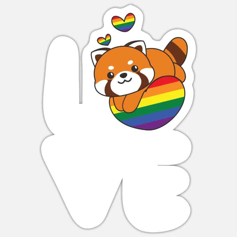 Rainbow Flag Pride LGBTQ Mignon Red Panda Love - Sticker taille S (10 x 10 cm) - blanc mat
