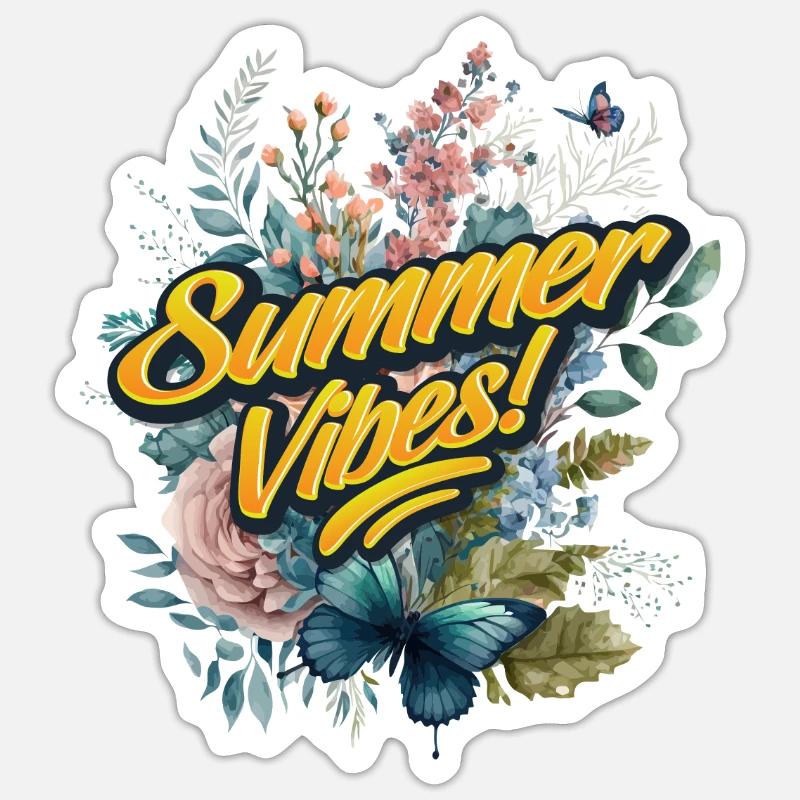 Papillons Fleurs Vacances d’été - Sticker taille S (10 x 10 cm) - blanc mat