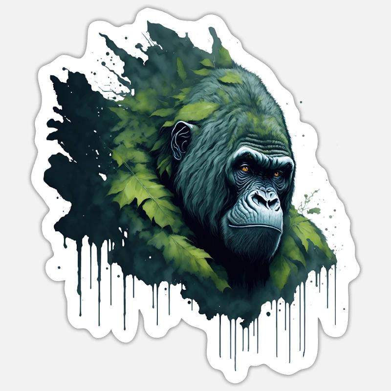 Aquarell Gorilla mit Blättern - Sticker Größe S (10 x 10 cm) - Mattweiß
