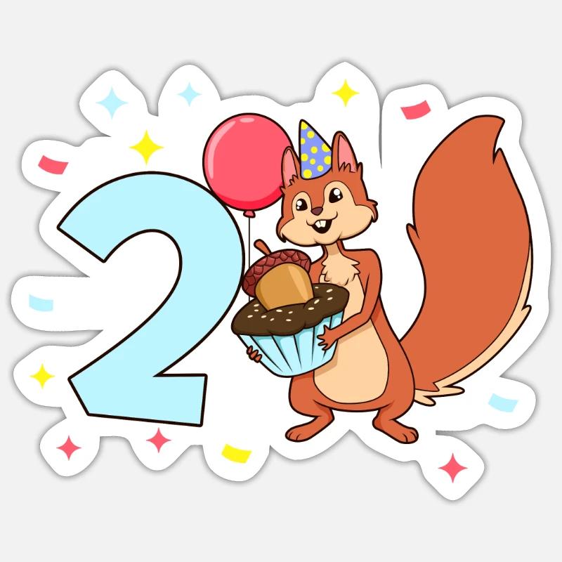 Mit Eichhörnchen - Kinder Geburtstag 2 Jahre Sticker Größe S (10 x 10 cm)