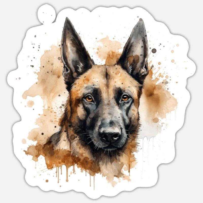 Malinois belge - Sticker taille S (10 x 10 cm) - blanc mat