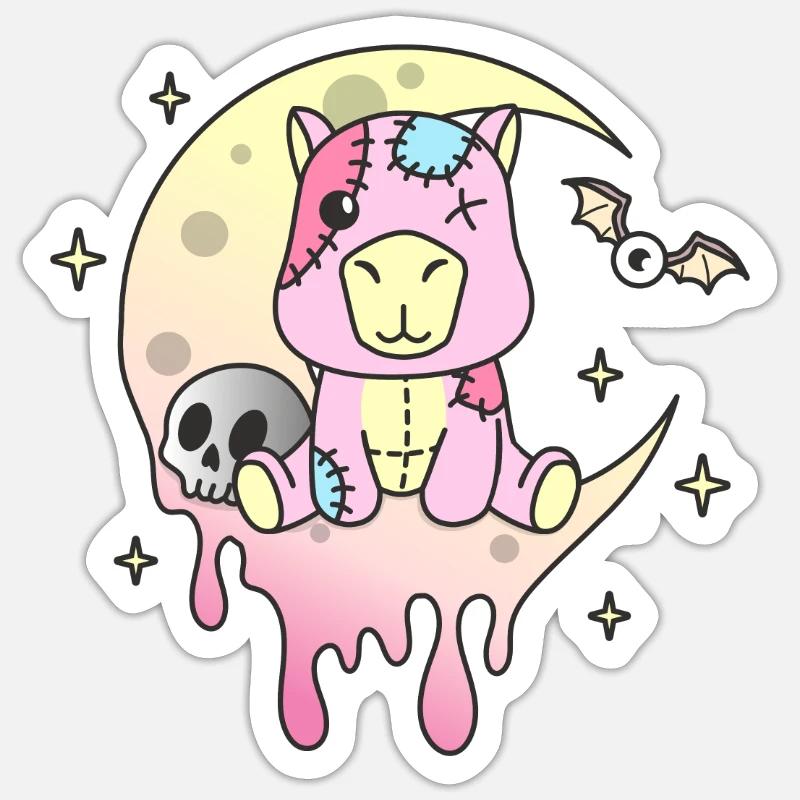 Kawaii Gothique Capybara Pastel Goth - Sticker taille S (10 x 10 cm) - blanc mat