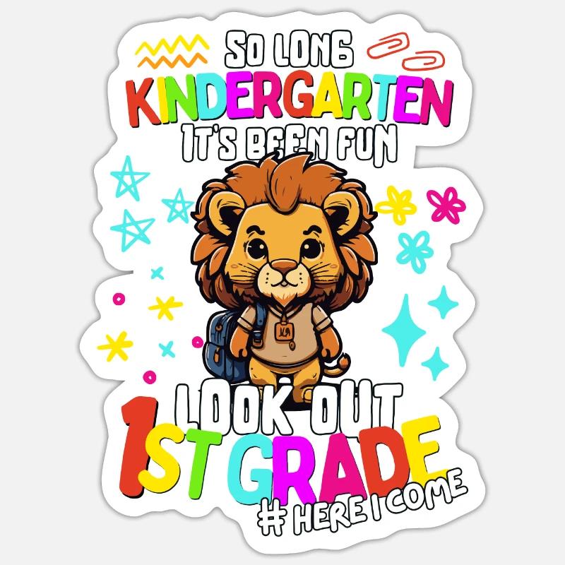 Löwe Tschüss Kindergarten: Einschulung 1. Klasse - Sticker Größe S (10 x 10 cm) - Mattweiß