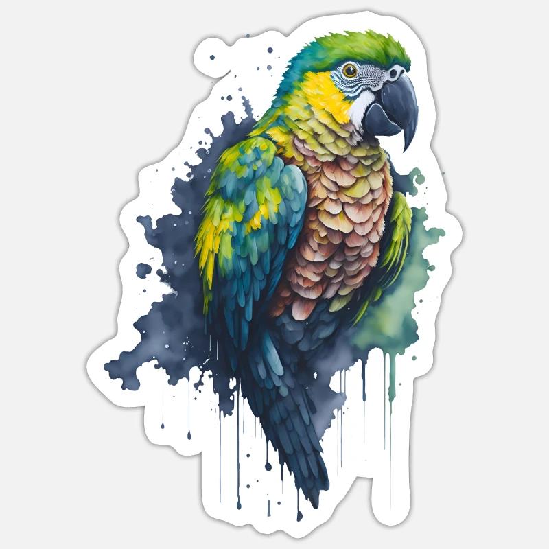 Fesselndes Aquarellgemälde eines Papageis Sticker Größe S (10 x 10 cm)