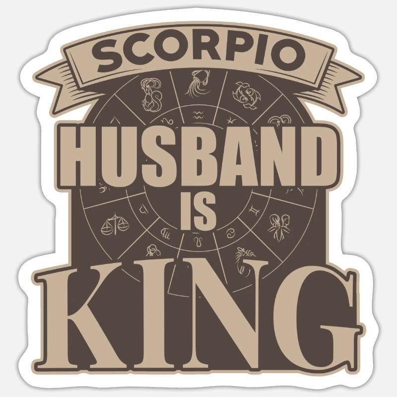 Skorpion Ehemann Ist König - Sticker Größe S (10 x 10 cm) - Mattweiß