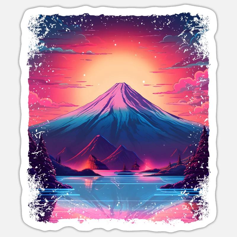 Mount Fuji Sight Ästhetischer japanischer Dampfwellenvulkan Sticker Größe S (10 x 10 cm)