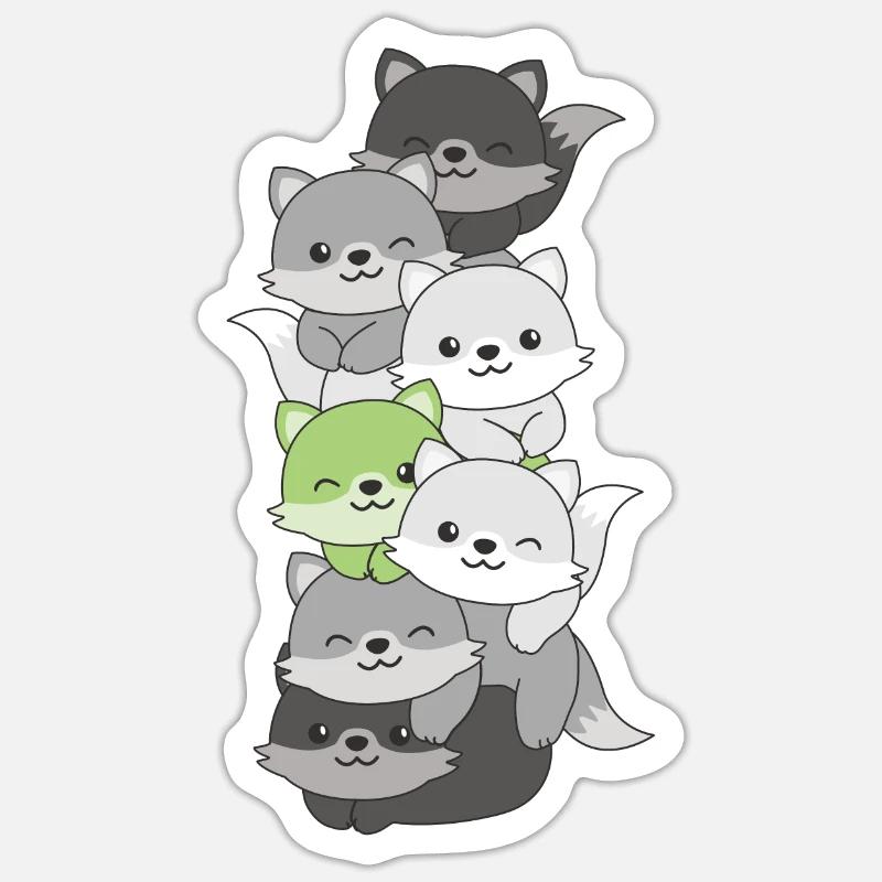 Agender Flag Pride LGBTQ Cute Fox Stack Sticker size S (10 x 10 cm)