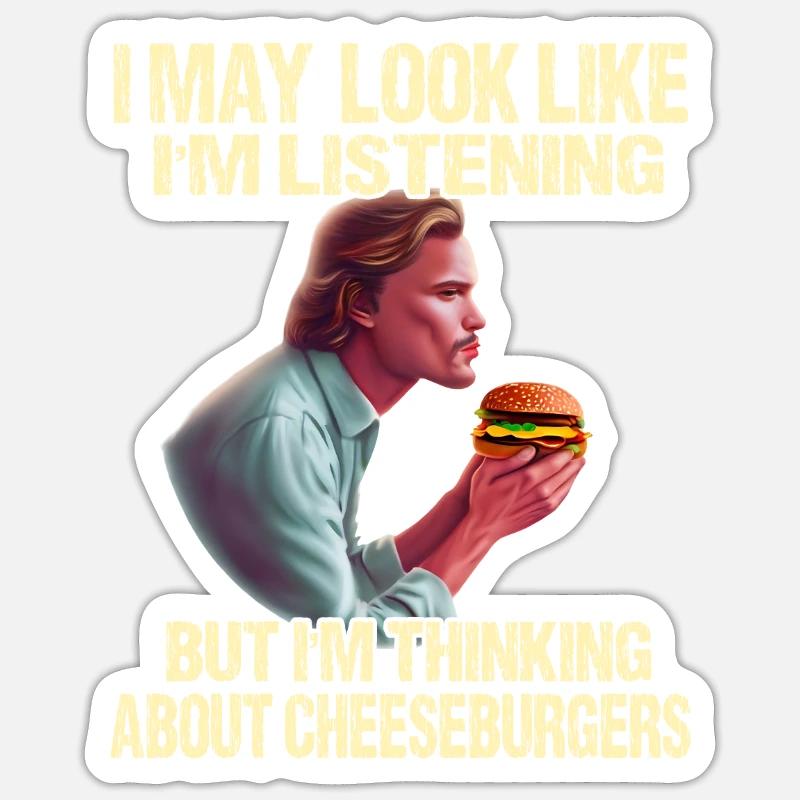 Pensées de cheeseburgers - Sticker taille S (10 x 10 cm) - blanc mat
