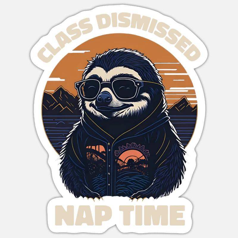 Faultier Retro Lehrer Klasse Entlassen Nickerchen Sticker Größe S (10 x 10 cm)