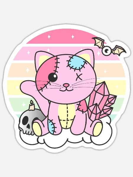 Kawaii Gothic Katze Pastellfarben Gothic Goth - Sticker Größe S (10 x 10 cm) - Mattweiß