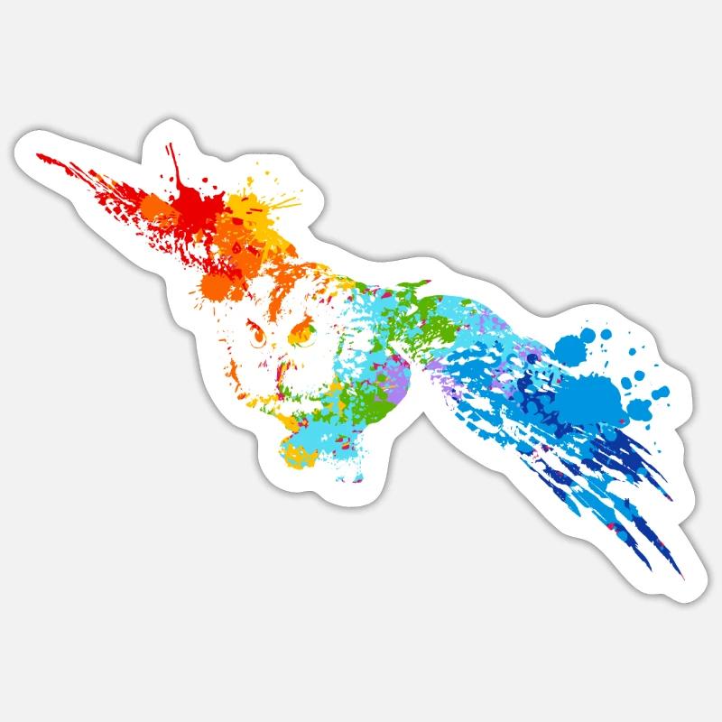 Sprühfarbe Eule Bunte Eule Sticker Größe S (10 x 10 cm)