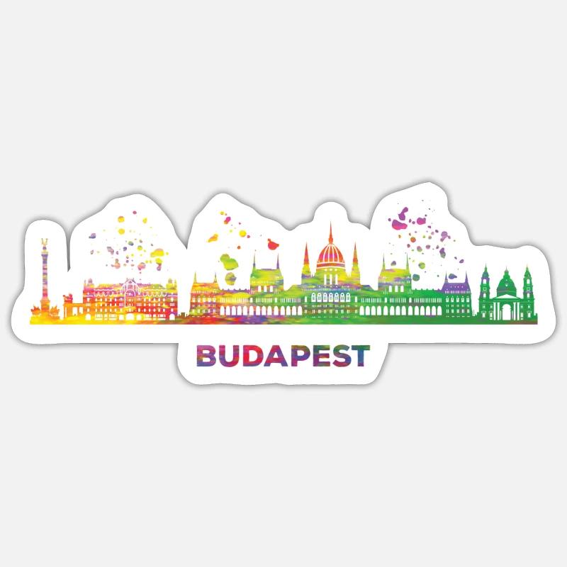 Budapester Skyline Budapest - Sticker Größe S (10 x 10 cm) - Mattweiß