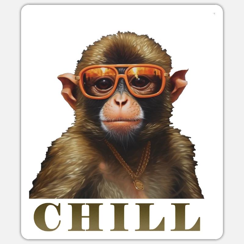 Cooler Affe mit Sonnenbrille und Kette - Sticker Größe S (10 x 10 cm) - Mattweiß