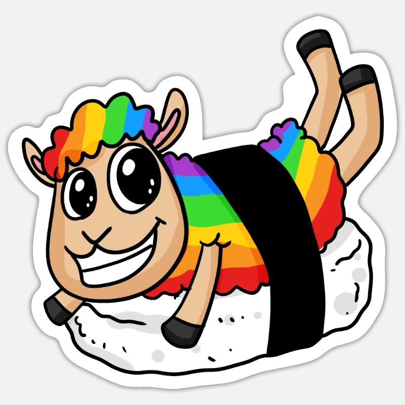 Regenbogen Sushi Schaf - Sticker Größe S (10 x 10 cm) - Mattweiß