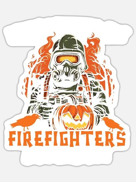 Feuerwehrmann Halloween Süßes oder Saures Feuerwehrmann - Sticker Größe S (10 x 10 cm) - Mattweiß