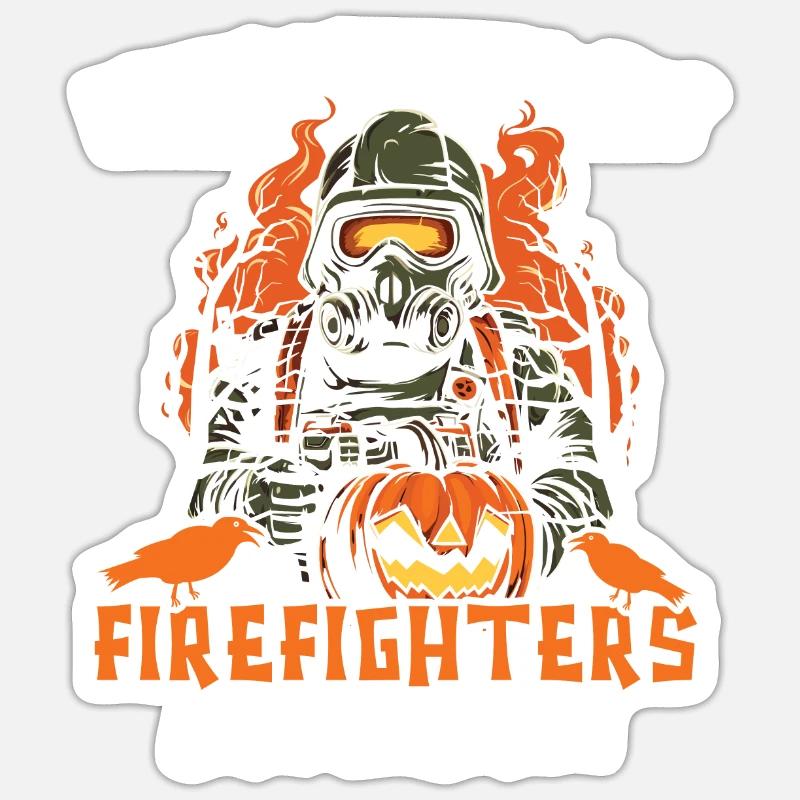 Feuerwehrmann Halloween Süßes oder Saures Feuerwehrmann - Sticker Größe S (10 x 10 cm) - Mattweiß