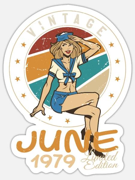 Vintage 1979 - Born In June 1979 - Sticker Größe S (10 x 10 cm) - Mattweiß