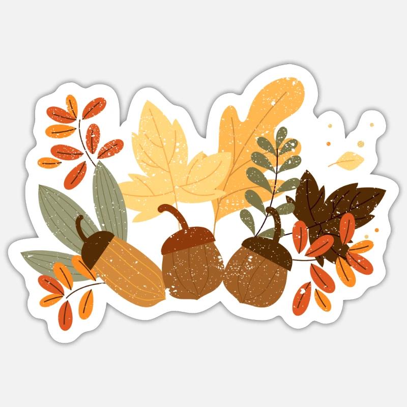 Herbstblätter Eicheln Herbst Eichhörnchen Ernte - Sticker Größe S (10 x 10 cm) - Mattweiß
