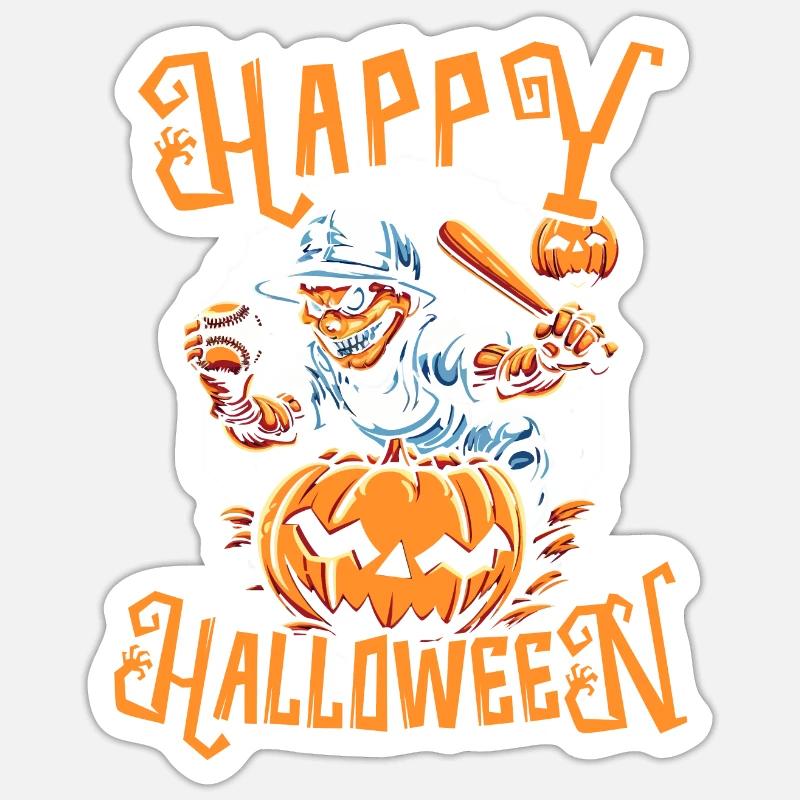 Baseball Halloween Süßes oder Saures Baseballspieler - Sticker Größe S (10 x 10 cm) - Mattweiß