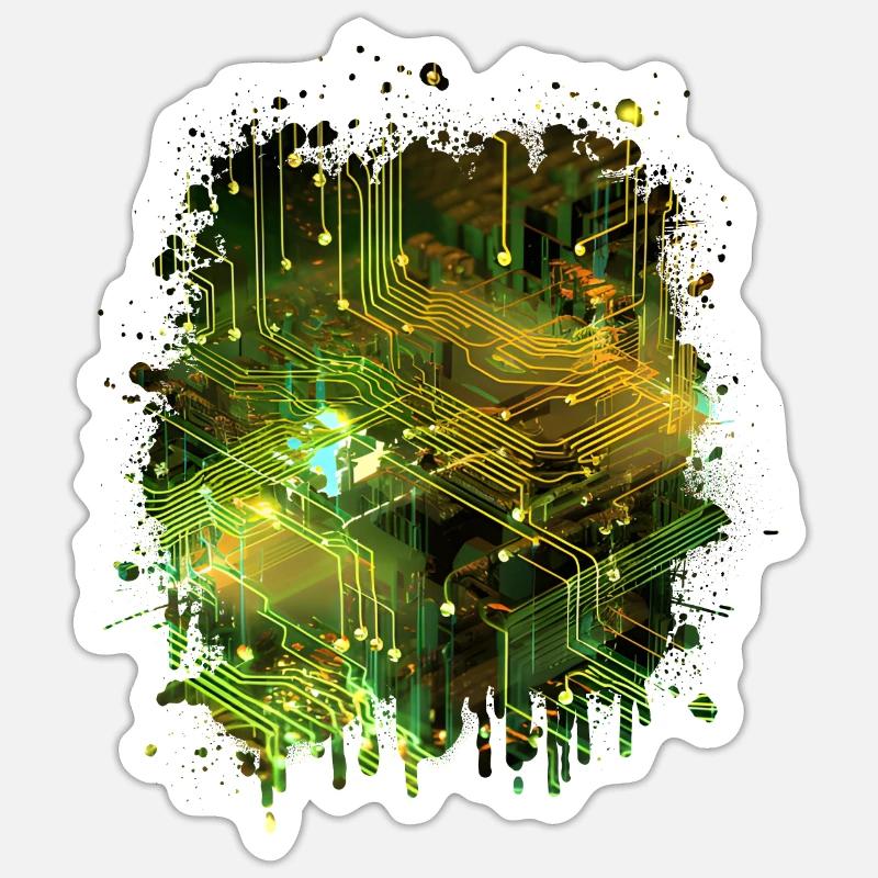 Abstrakte Kunst: Digitaler Datenstrom Mainboard - Sticker Größe S (10 x 10 cm) - Mattweiß