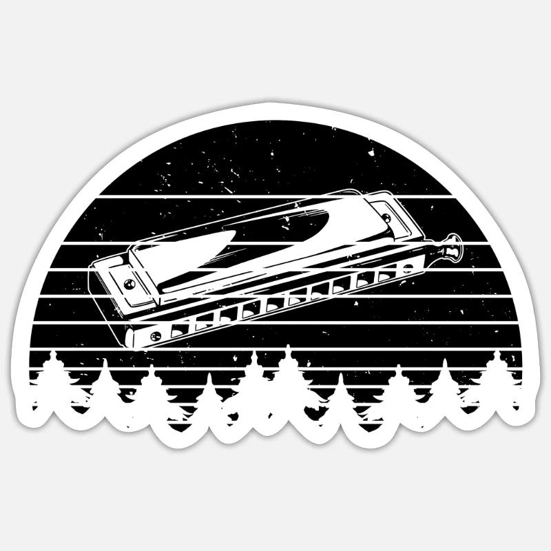Retro With A Harmonica Harmonica Play Mouth Organ - Sticker Größe S (10 x 10 cm) - Mattweiß
