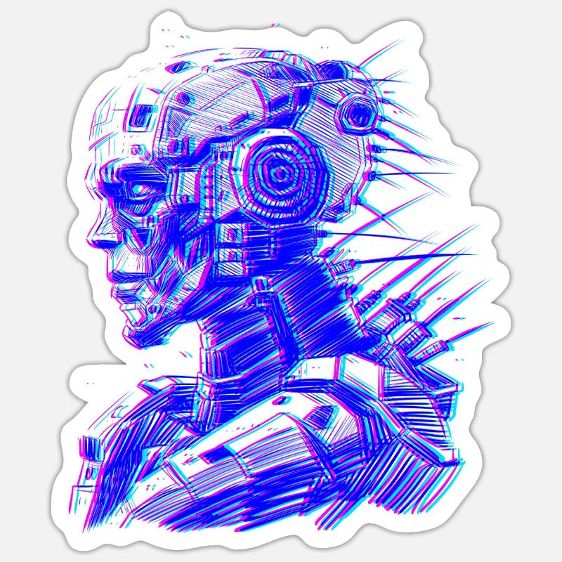 Psychedelic effect robot - Sticker size S (10 x 10 cm) - white matte
