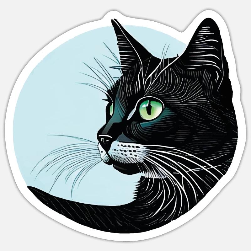 Chat noir - Sticker taille S (10 x 10 cm) - blanc mat