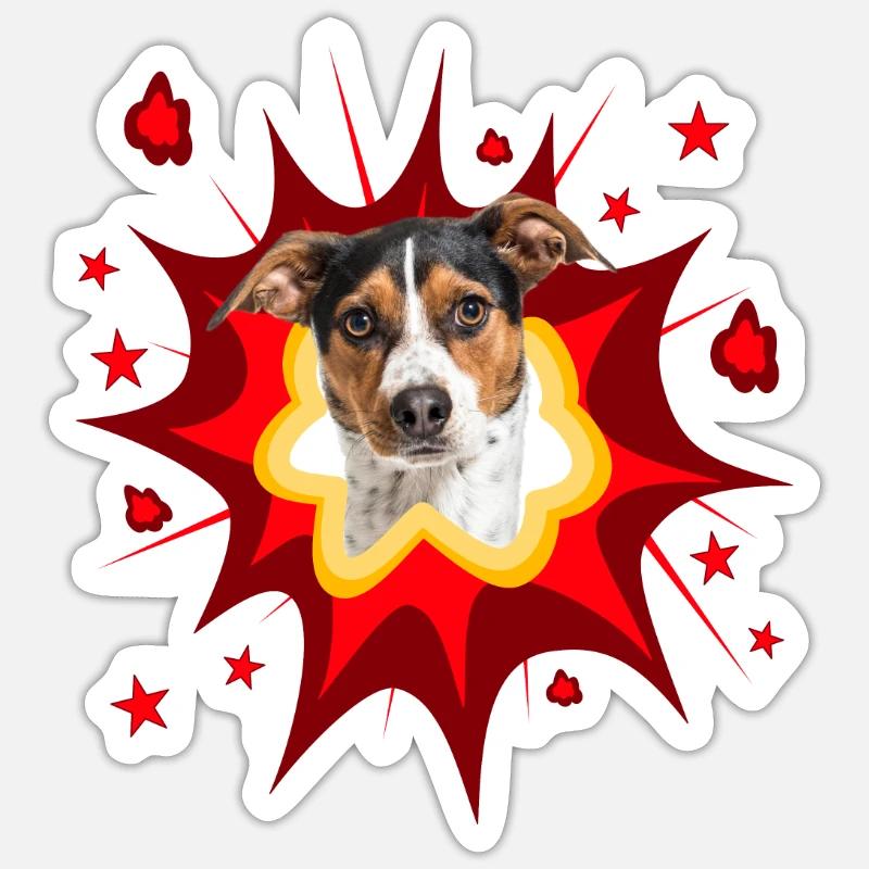 Comic Hund Design - Pow - Ratonero - Sticker Größe S (10 x 10 cm) - Mattweiß