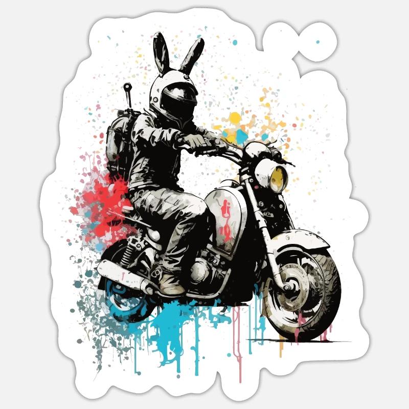 Graffiti Hase auf Motorroller Motorrad - Sticker Größe S (10 x 10 cm) - Mattweiß