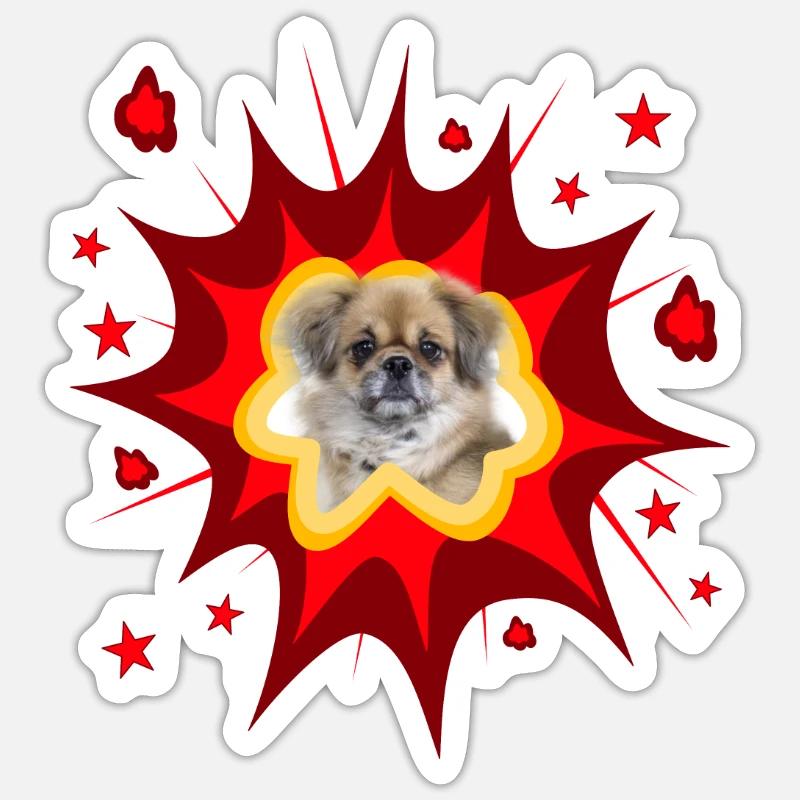 Comic Hund Design - Pow - Tibet Spaniel - Sticker Größe S (10 x 10 cm) - Mattweiß