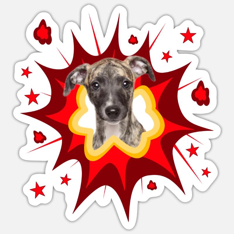 Comic Hund Design - Pow - Whippet - Sticker Größe S (10 x 10 cm) - Mattweiß