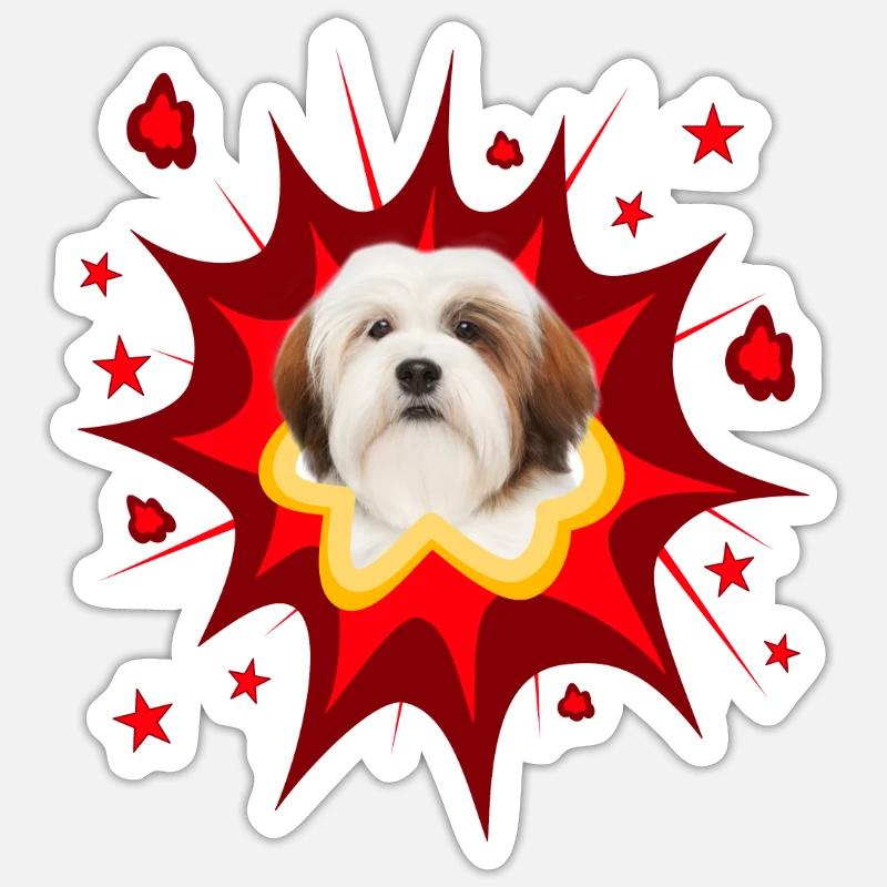 Comic Hund Design - Pow - Lhasa Apso Sticker Größe S (10 x 10 cm)