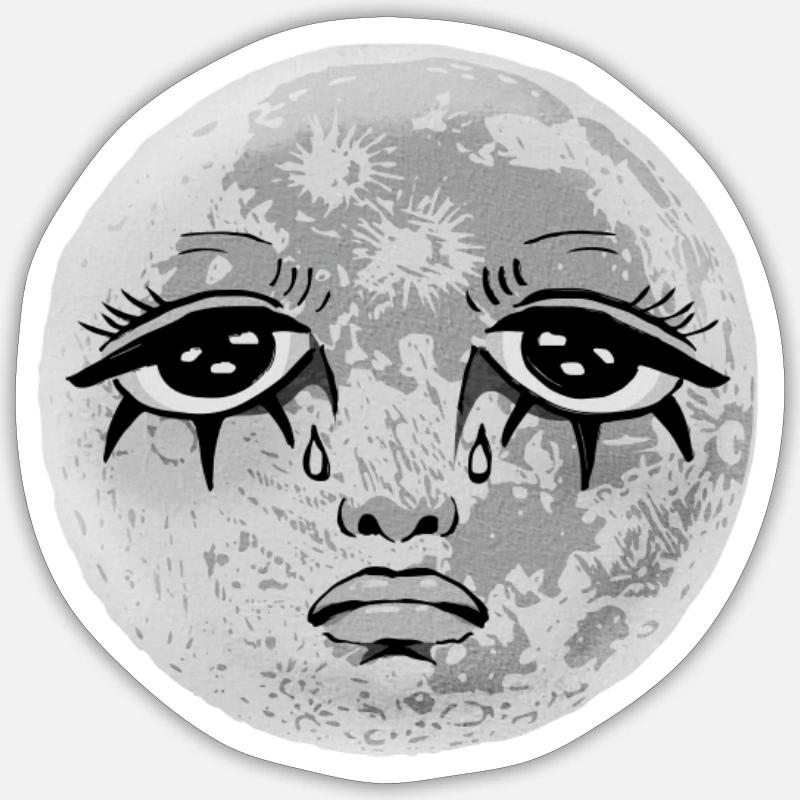 Whimsigoth Celestial Soft Grunge Sad White Moon - Sticker Größe S (10 x 10 cm) - Mattweiß