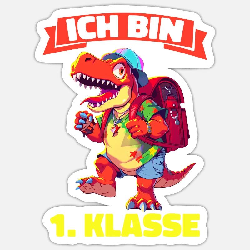 Ich Bin 1. Klasse Einschulung Dino Dinosaurier - Sticker Größe S (10 x 10 cm) - Mattweiß