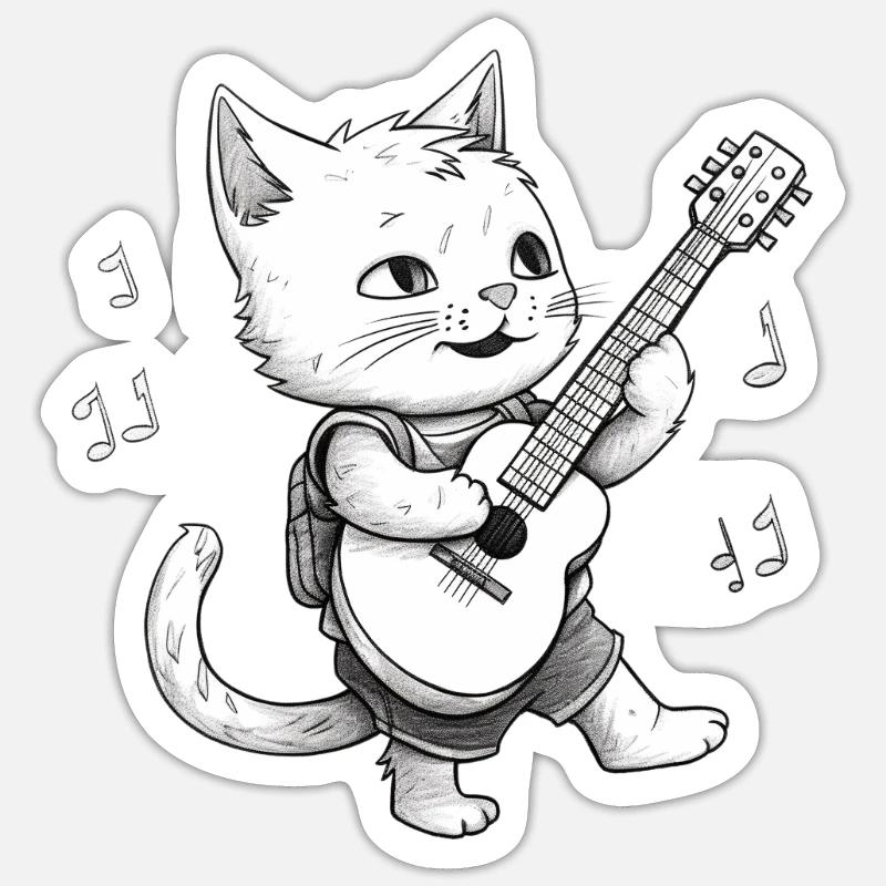 Cat joue de la guitare - Sticker taille S (10 x 10 cm) - blanc mat