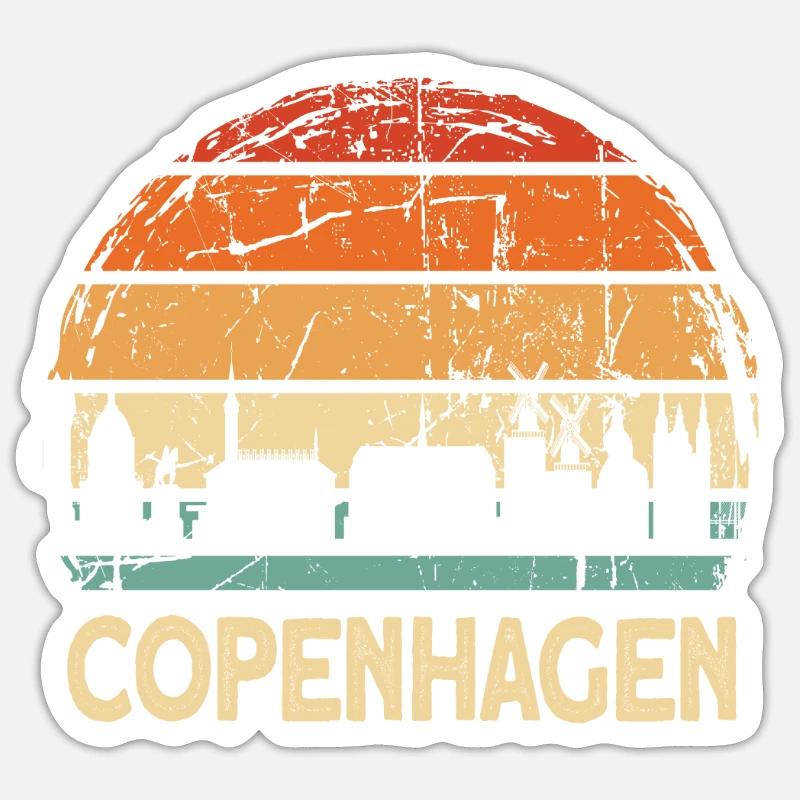 Copenhague, Danemark - Sticker taille S (10 x 10 cm) - blanc mat