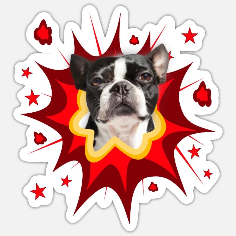 Comic Hund Design - Pow - Boston Terrier Sticker Größe S (10 x 10 cm)