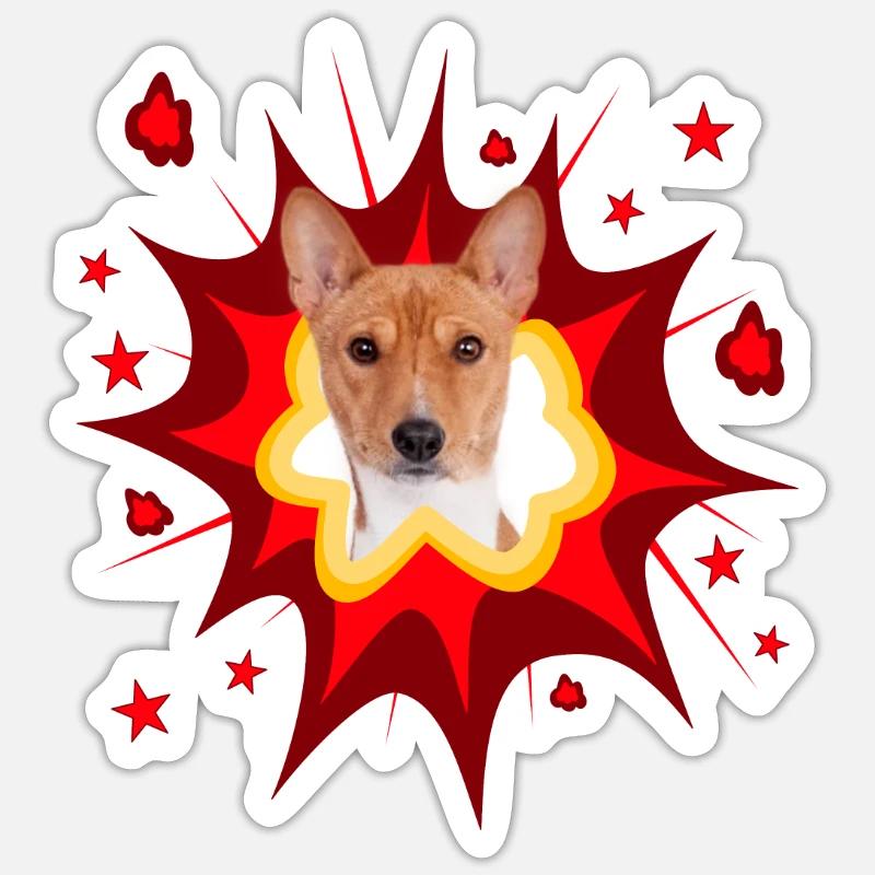 Comic Hund Design - Pow - Basenji - Sticker Größe S (10 x 10 cm) - Mattweiß