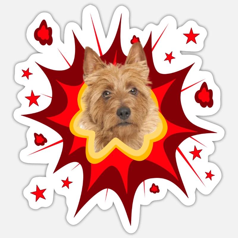 Conception de chien de bande dessinée - Pow - Terrier australien Sticker taille S (10 x 10 cm)