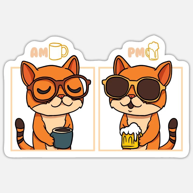 Kaffee Bier Katze Sticker Größe S (10 x 10 cm)