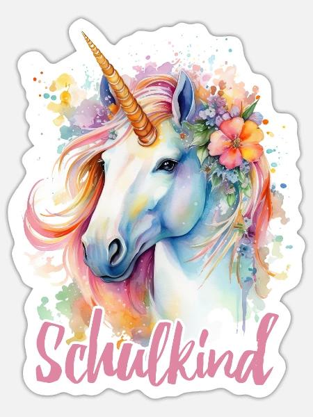 Einhorn Blumen Schulkind Einschulung 2023 - Sticker Größe S (10 x 10 cm) - Mattweiß
